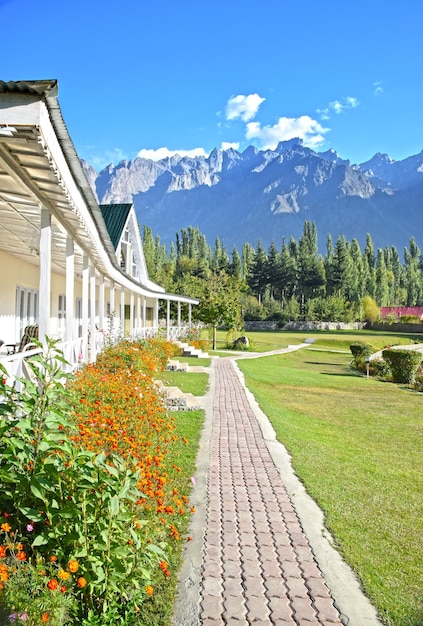 Walking trek front of beautiful huts