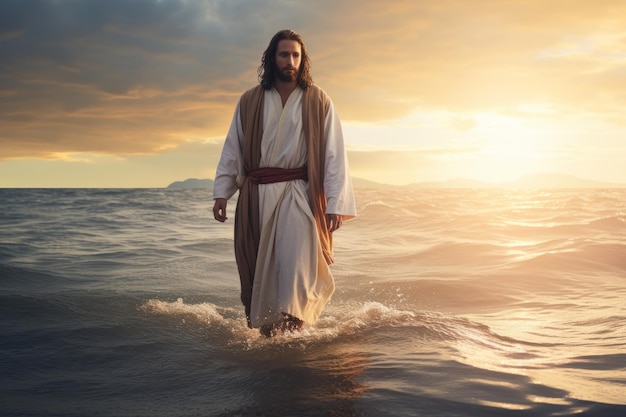 Walking on water a miraculous encounter with Jesus Generative AI