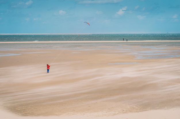 Walking on the windy and sandy beach