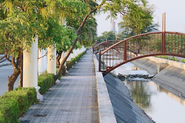公園の運河沿いの歩道