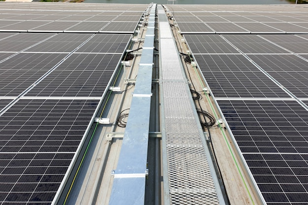 Walkway of solar rooftop after installation on the factory roof