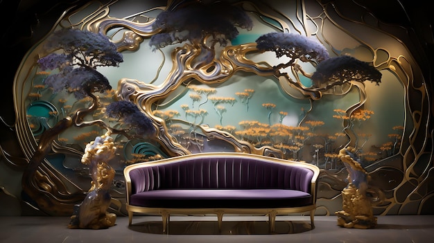 壁の 3 d イラスト ツリー豪華な装飾的な紫