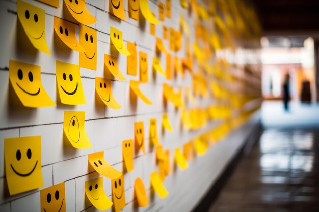 Wall Adorned with Smiling Sticky Notes