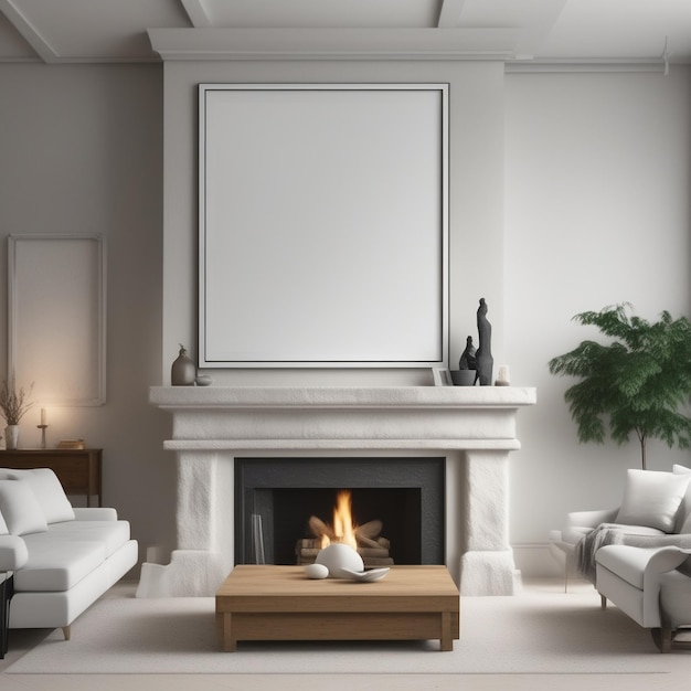 Wall Art Frame Over a Fireplace Mockup