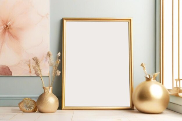 Photo wall art frame mockup in room with wall mate mockup design