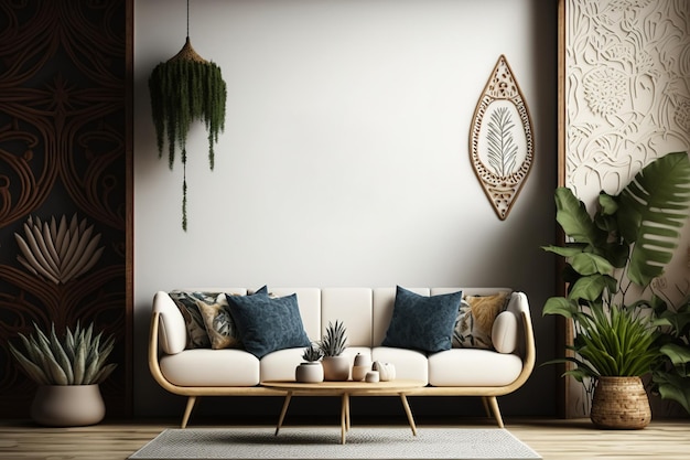 Wall art mockup Boho interior style