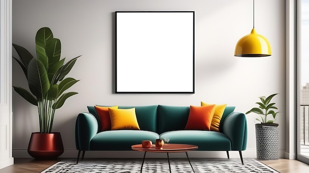 Wall art poster mockup framed picture mock up in modern living room apartment