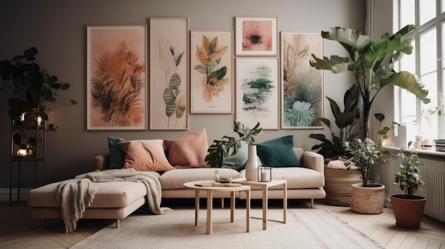 Wall art prints and frames with plants AI generated