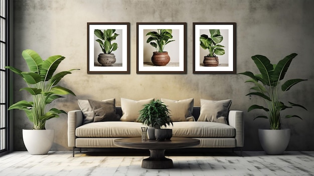 Wall art prints and frames with plants generative ai