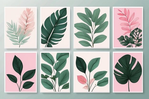 Photo wall art set with abstract natural botanical posters