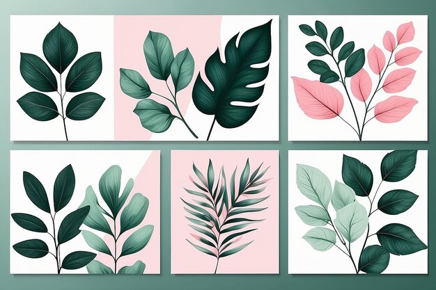 Photo wall art set with abstract natural botanical posters