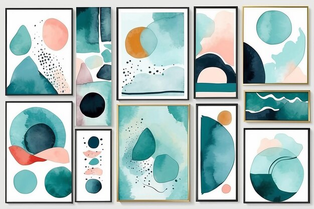 Wall art watercolor minimalistic abstract art background Abstract design doodles various shapes