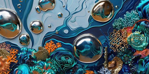 Wall art with coral reefs luxury abstract colorful design