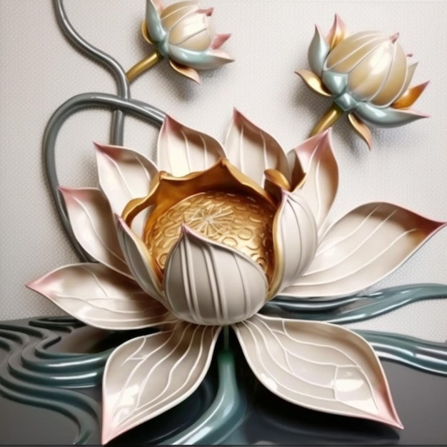 A wall art with a lotus flower in the middle