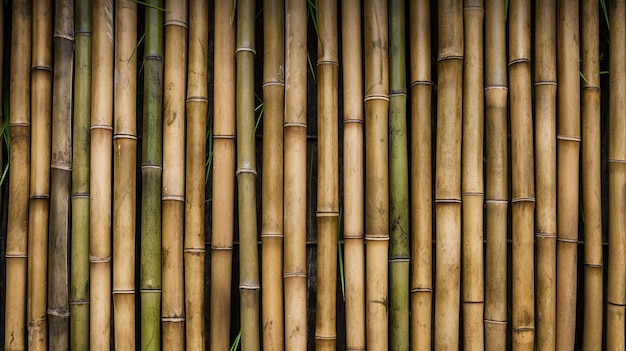 A wall of bamboo that is made up of a bamboo structure.