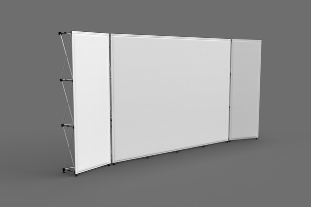 Wall banner cloth exhibition trade stand 3x2 e 3x1 side by side rendering 3d realistico fotografico