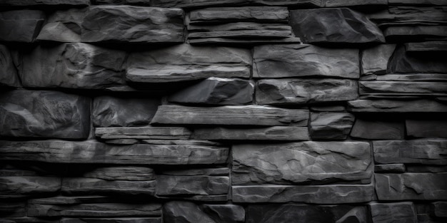 흰색 배경을 가진 검은 돌의 벽.