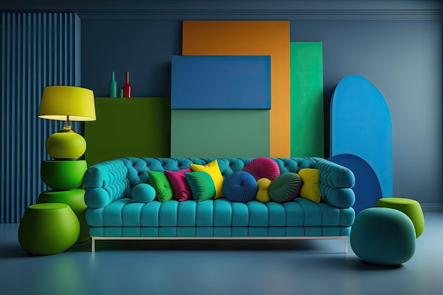 A wall of bold colors with pops of blue and green