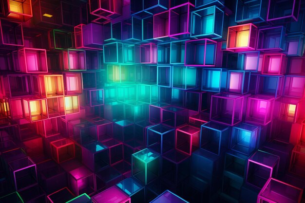 Photo a wall of boxes with colored lights in the middle.