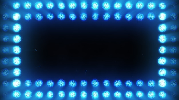 The wall of bright blue incandescent lamps lights up along the pattern