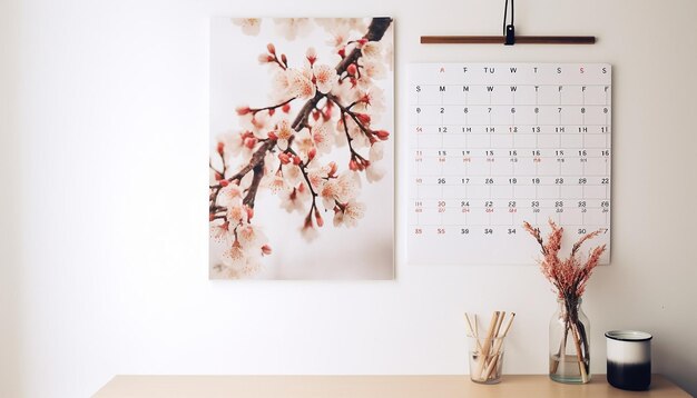 Foto un calendario a parete appeso su una parete bianca