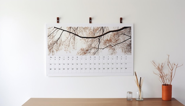 a wall calendar hanging on a white wall