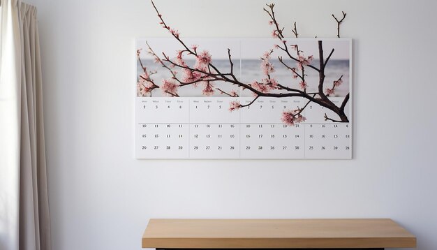 Foto un calendario a parete appeso su una parete bianca