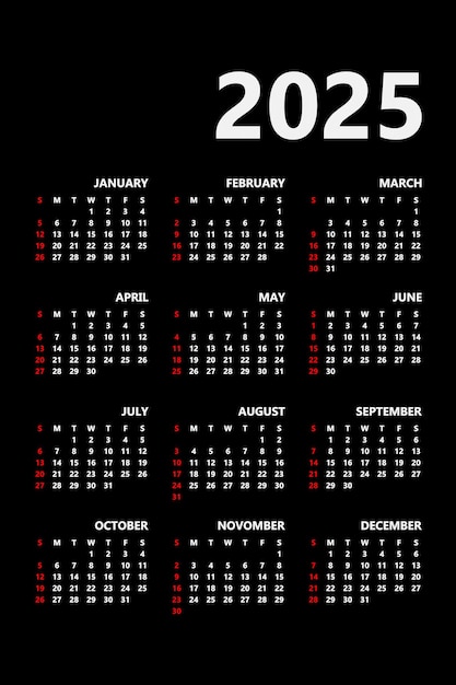 Настенный календарь в минималистском стиле Шаблон календаря на 2025 год