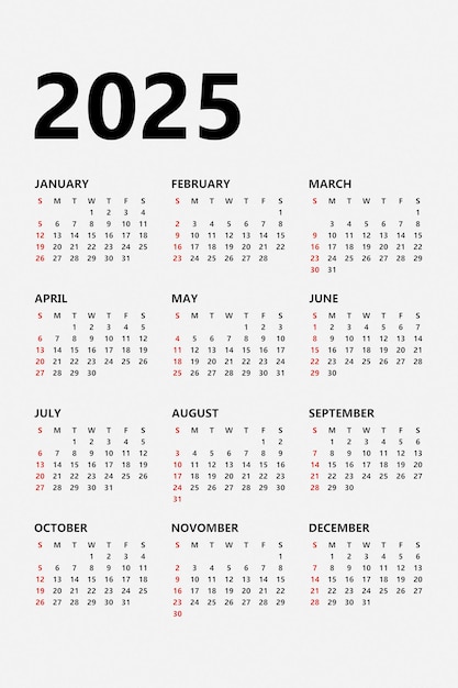 Настенный календарь в минималистском стиле Шаблон календаря на 2025 год