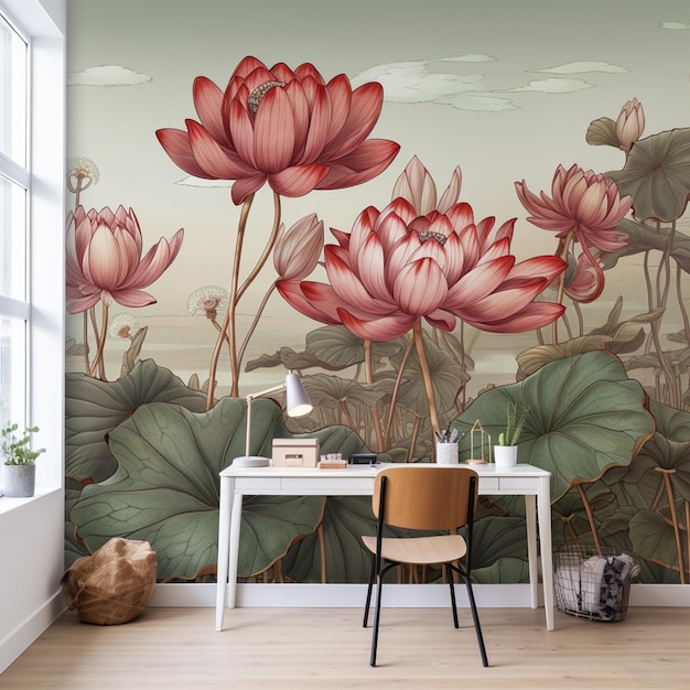 wall covering lotus theme