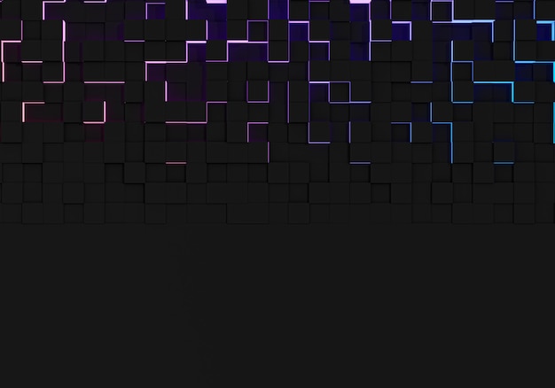 Wall cubes with gradients lights tech background with copy space 3d rendering