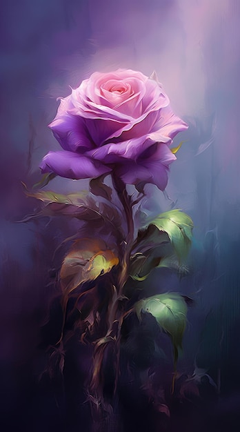 Wall decor with a purple rose in the style of digital art technique