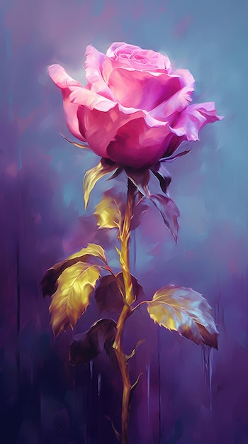 Wall decor with a purple rose in the style of digital art technique