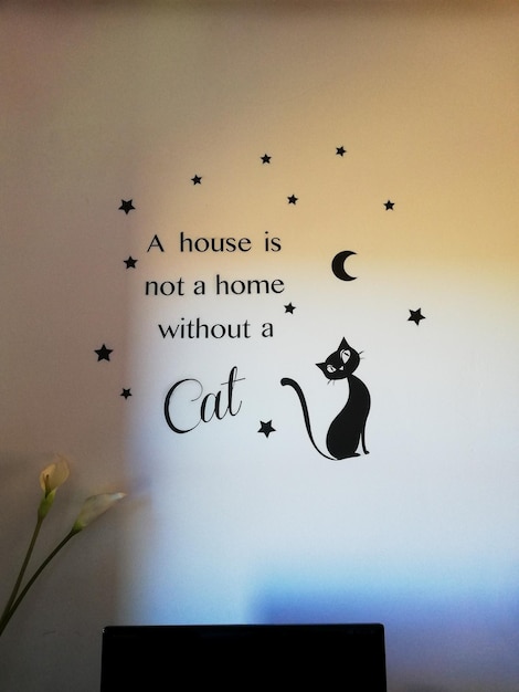 Wall decorated with the message of a house without a cat is not a house