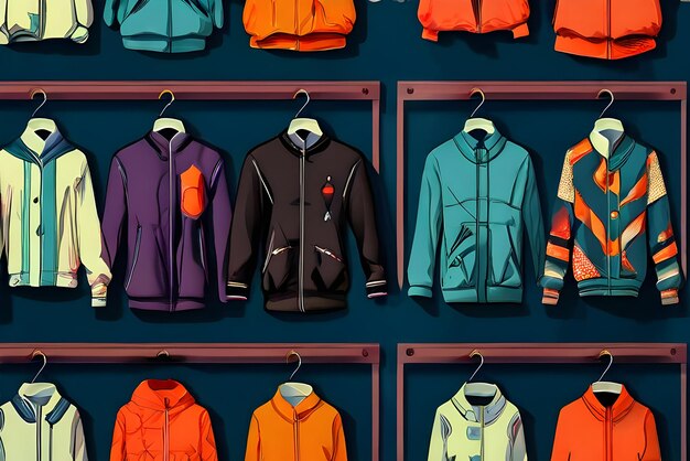 Photo a wall of different colored jackets with a red tag on the front