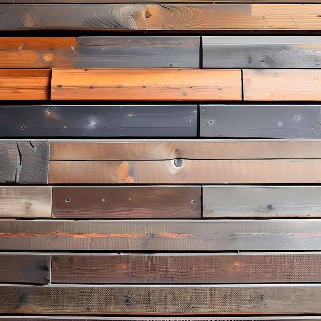 A wall of different colored wood with the word wood on it.