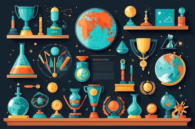 Wall Display of Scientific Achievements Vector Flat Style Illustration