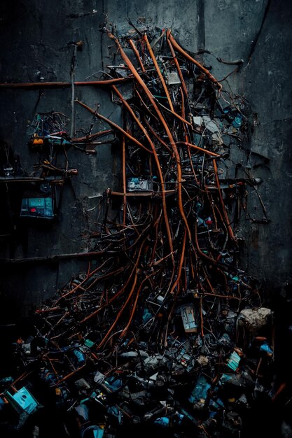 a wall of electrical wires and wires with the word power on it