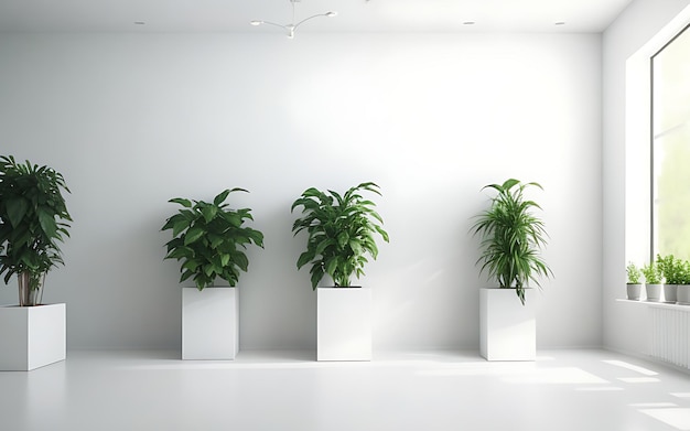 wall empty room with plants on a floor3d rendering generated by ai