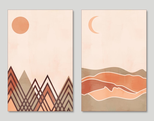 wall frame canvas flat art mountains moon circles triangles and lines minimalist modern design