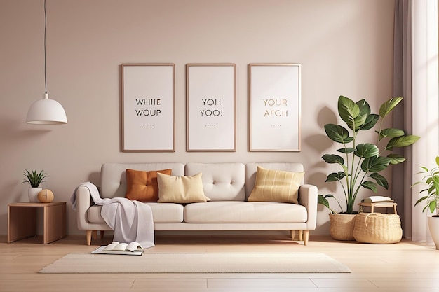 Wall frame mockup with minimal wall decor and frames