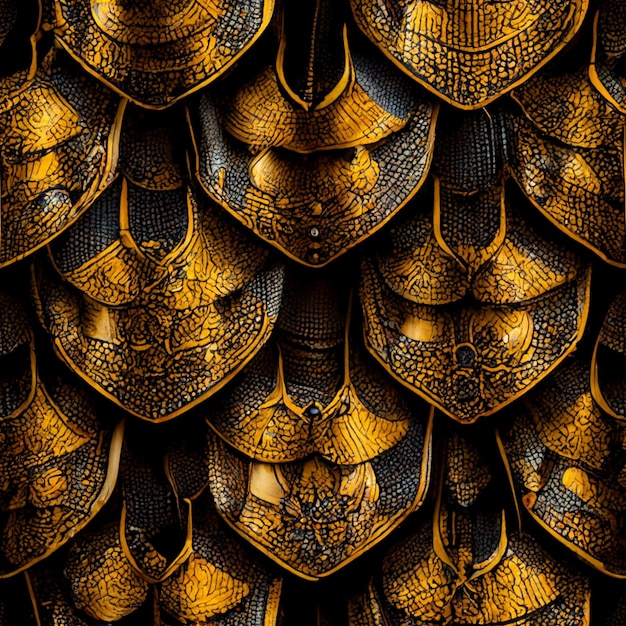 A wall of gold and black armor with a face on it.