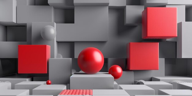 A wall of gray and red cubes with a red ball in the middle stock background