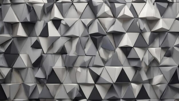 A wall of gray and white triangles with the words