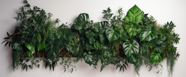 A wall of green plants with leaves and the words monstera on it