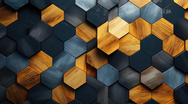 a wall of hexagons with wood and wood