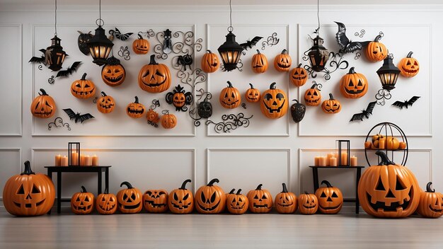 Premium AI Image | Wall at home decorated with Halloween pumpkins ...