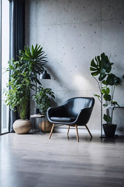 Photo wall_in_contemporary_interior_chair_and_some_plants