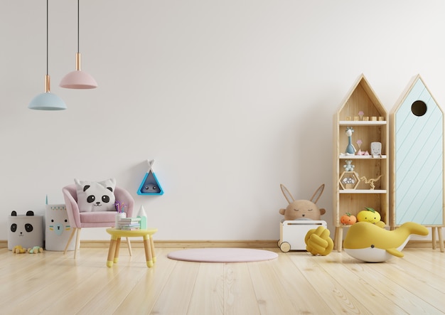 Фото Стена в детской комнате в светло-белом цвете стена .3d рендеринг