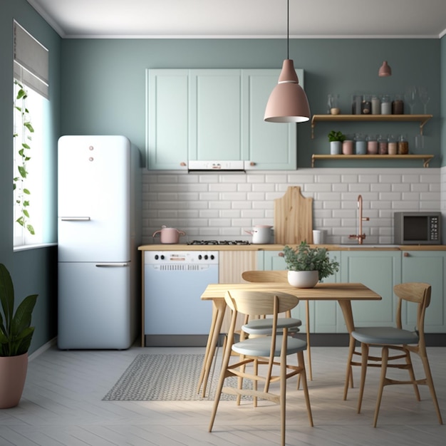 Wall and Interior Design Ideas for a Scandinavian Kitchen Generative AI